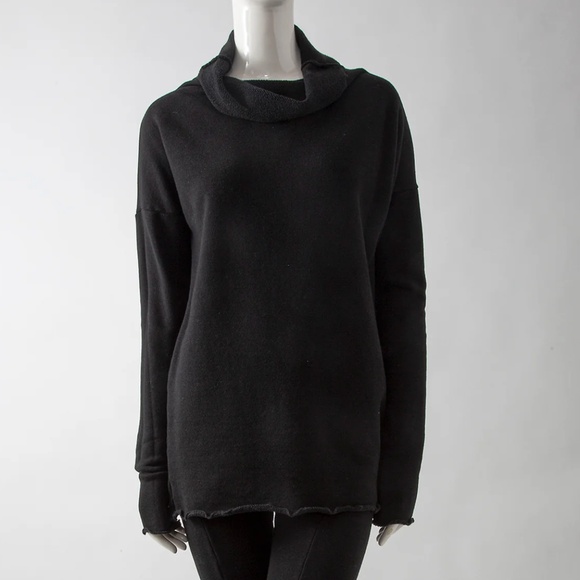 Robin Lane Cropped Black Cotton Blend Funnel Neck Long Sleeve Top Size Medium - Picture 1 of 11